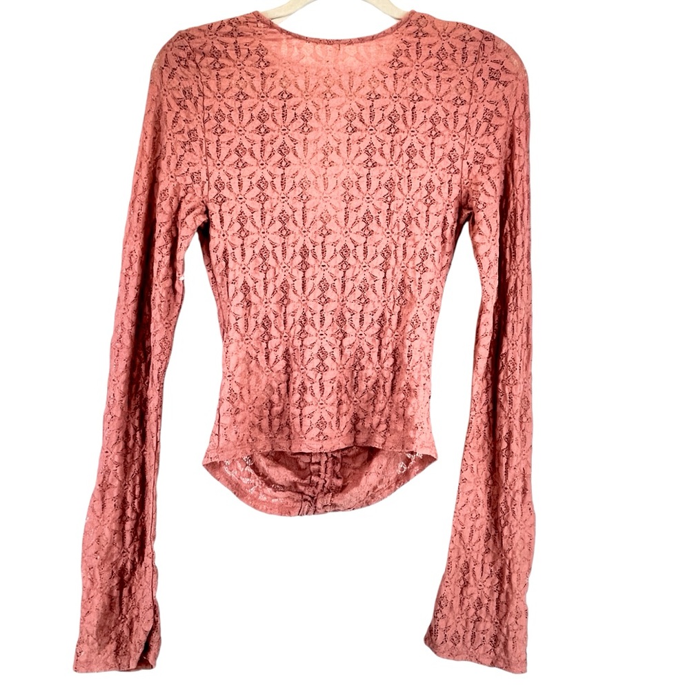 NWOT Free People Lilah Top in Crush Blush Lacey Lace-up Details Sz S - Picture 2 of 15